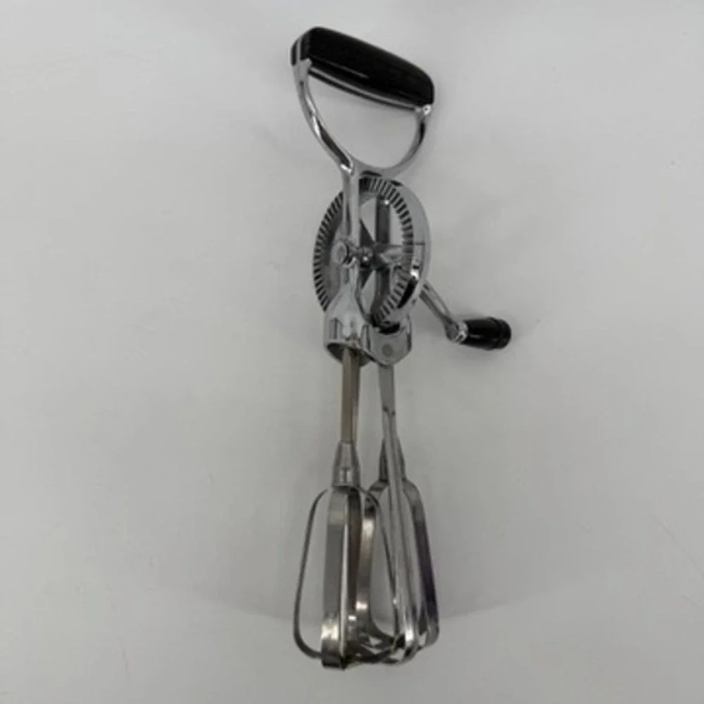 Vintage EKCO Hand Crank Egg Beater Stainless Steel USA Black Handle 12 Inch
